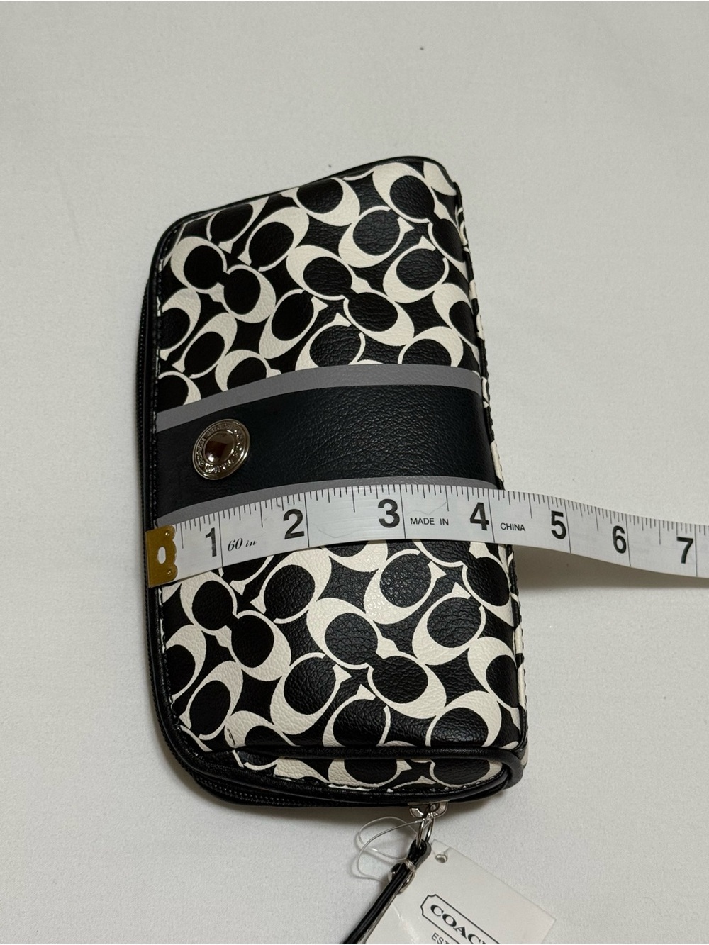 Coach Black & White Signature Stripe Pouch - Picture 10 of 11